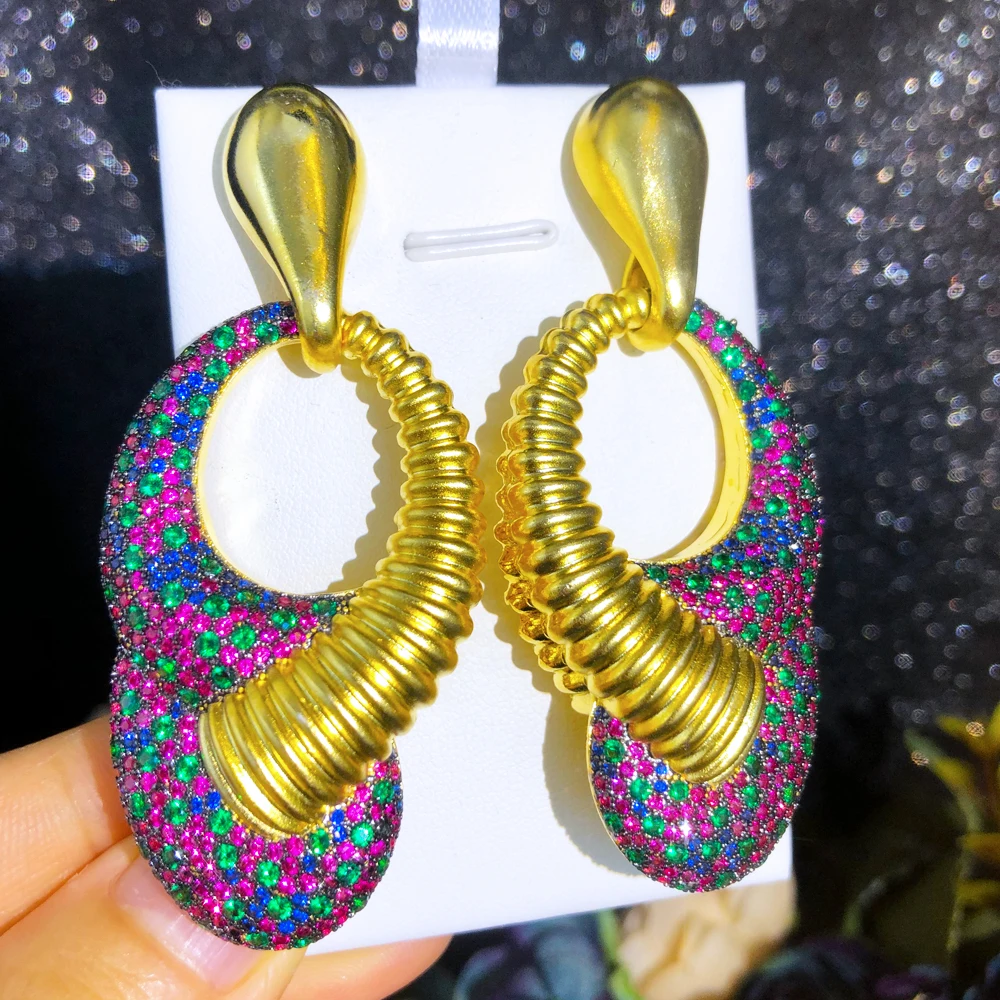 

Missvikki Luxury Vintage Big Pendant Earrings For Women Wedding Party Golden Hollow Engraving Dubai Bridal Fashion Jewelry