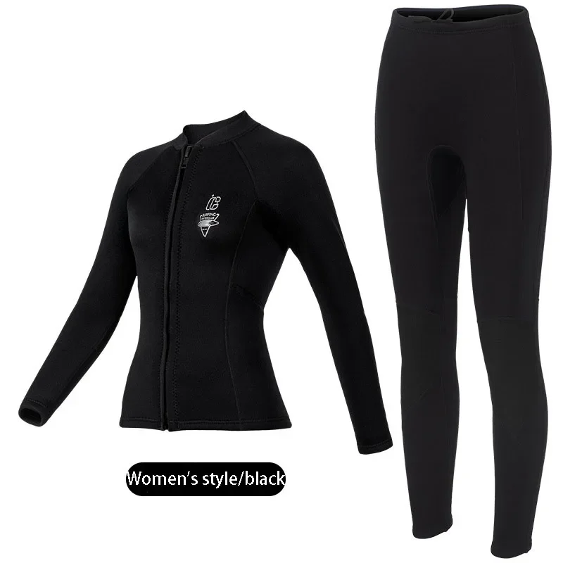 Women's 3mm Two-Piece Diving Suit Long Sleeve Coldproof Wetsuit Top Pants for Snorkeling Surfing Swimming - 3