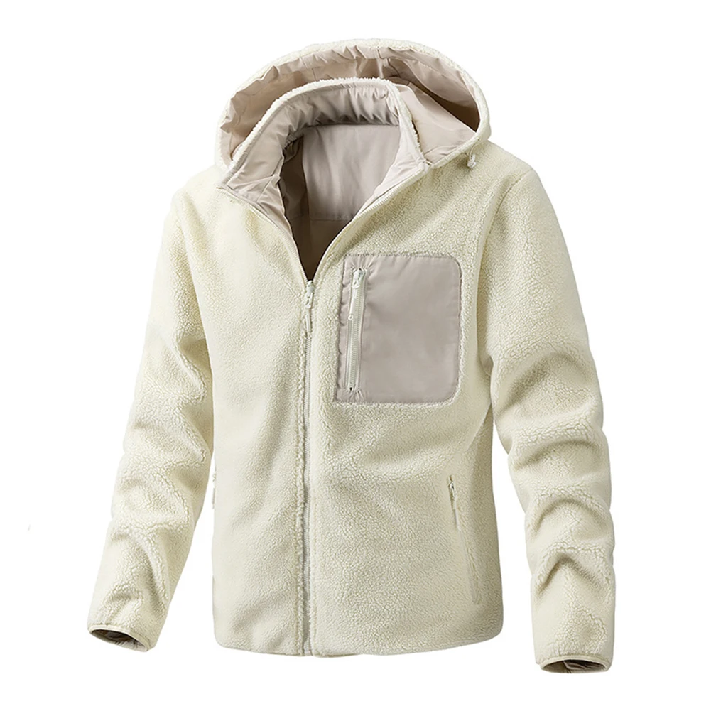 

Casual Fleece Thick Jacket Man Zip-Up Pocket Work Outdoor Warm Hooded Reversible Autumn Winter Coat Jackets Clothing For Men