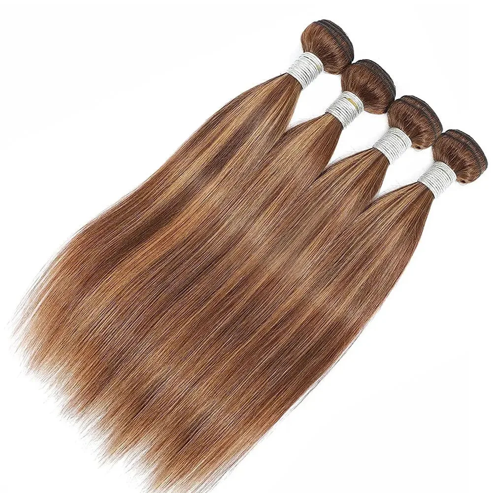 Highlight Hair Brazilian Remy Hair With 13X4 Lace Frontal Straight Bundles With Lace Closure P4/27 Straight Blonde Bundles