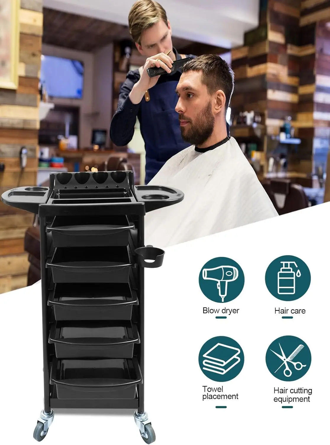 عربة تخزين لتصفيف الشعر مع عجلات لصالونات التجميل...