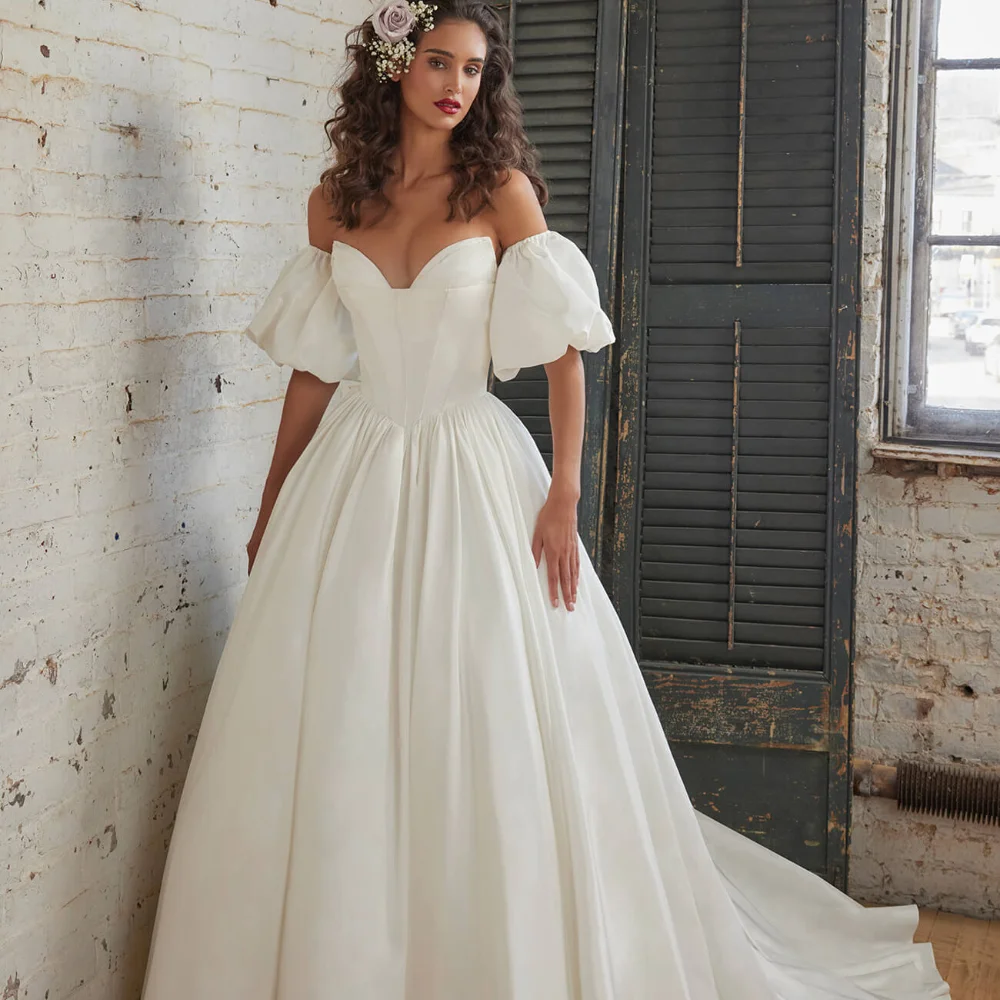 

Classic A Line Wedding Dress Taffeta V Neck With Removable Sleeveless With Sweep Train New Vestido De Noiva Bridal Gowns