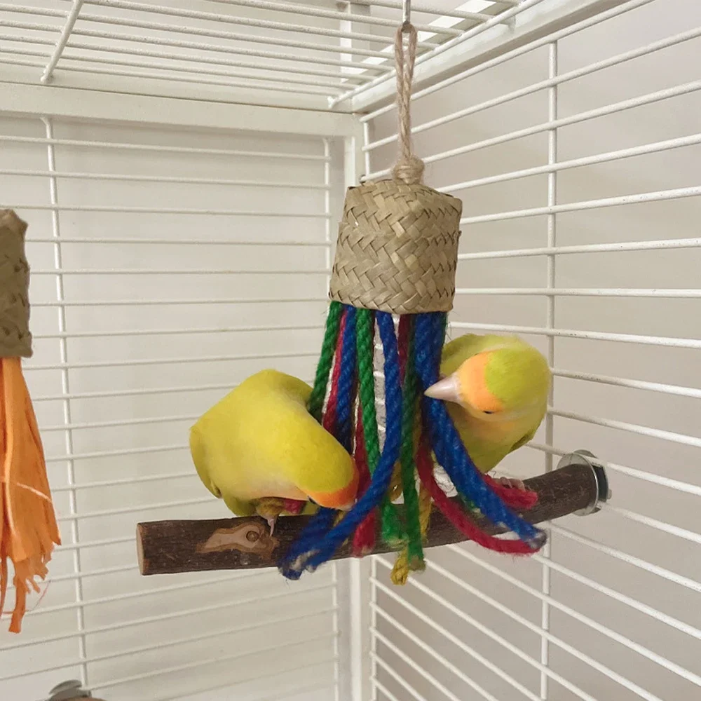 Parrot Toy Bird Toy 1pc Colorful Rattan Bird Chewing Toys Parrot Shredder Bite Hanging Toy Swing Cage Accessories for Pet Cockatiel Budgies Lovebird