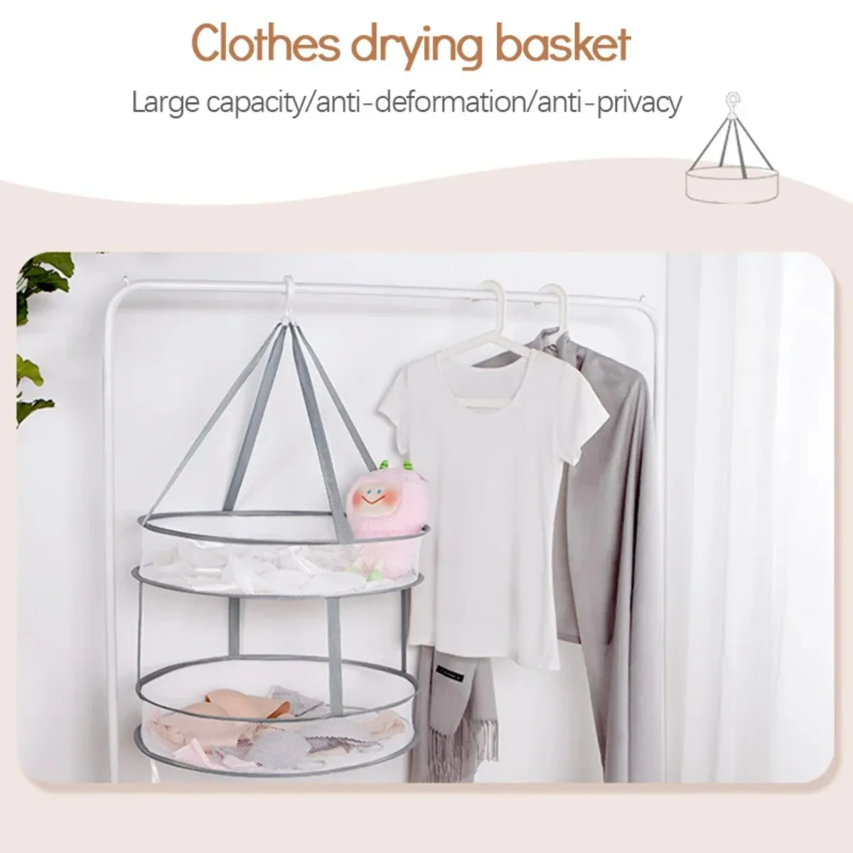 Anti-deformation Hanging Laundry Basket 2 layers Mesh Clothes Drying Net Household Folding Rack Sweater Blouse Socks 2