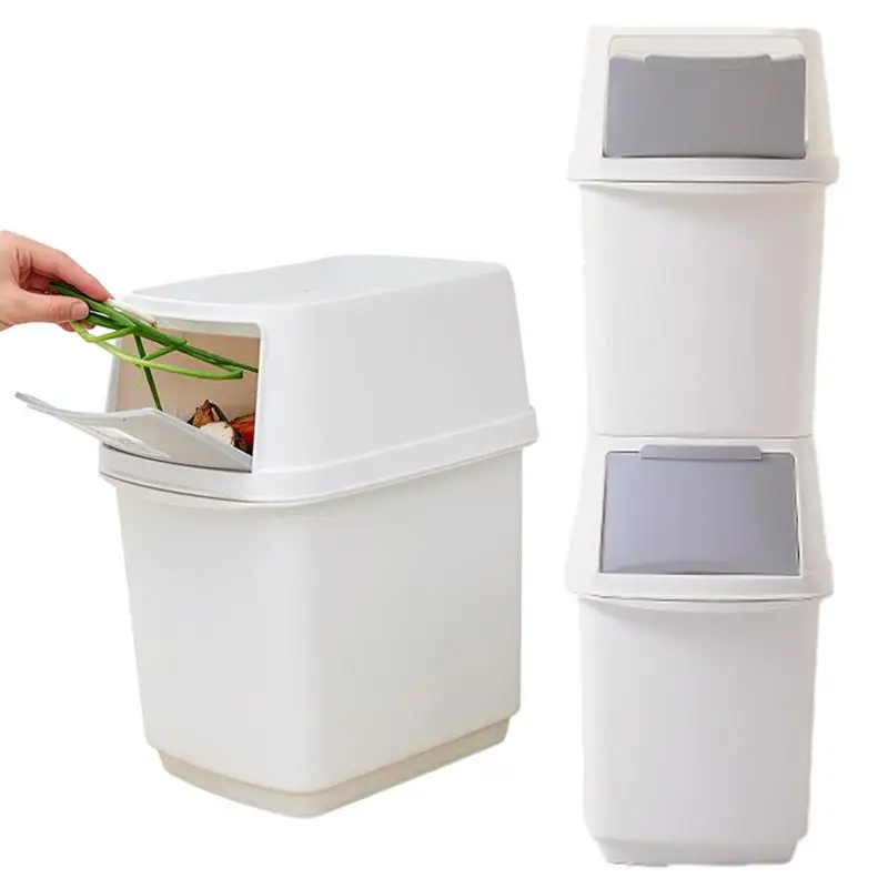 

Bathroom Trash Bin 2PCS Stackable Recycling Bins Rubbish Bin 15L Rubbish Bin Trash Can Tower Decorative Multifunctional Trash