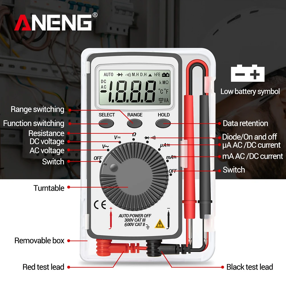 ANENG AN101 1999 Counts Mini Professional Digital Multimeter AC/DC Voltage Tester Automotive Current Tester Electrician Tools