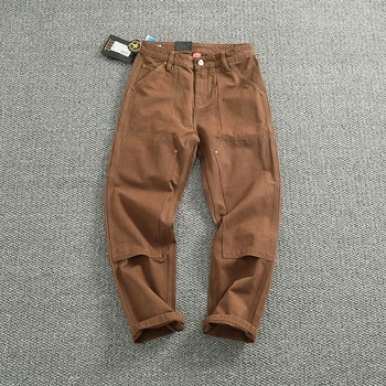 2025 Primavera e Autunno New American Retro Heavyweight Patchwork Pantaloni cargo Moda uomo Multi-tasca Pantaloni larghi casual 1