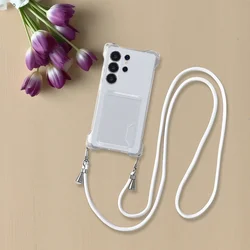 Adjustable Crossbody Lanyard Phone Case with ID Card Slot and Clear Silicone Cover - Galaxy S23 Ultra (With white Lanyard)