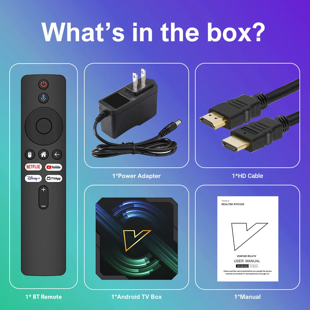 VONTAR R5 ATV TV BOX Android 14 Realtek1325 CPU A55 Edge AI Mali