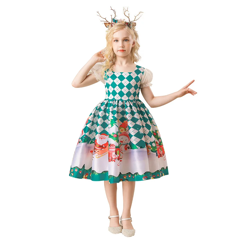 New children's printed princess Christmas show dress