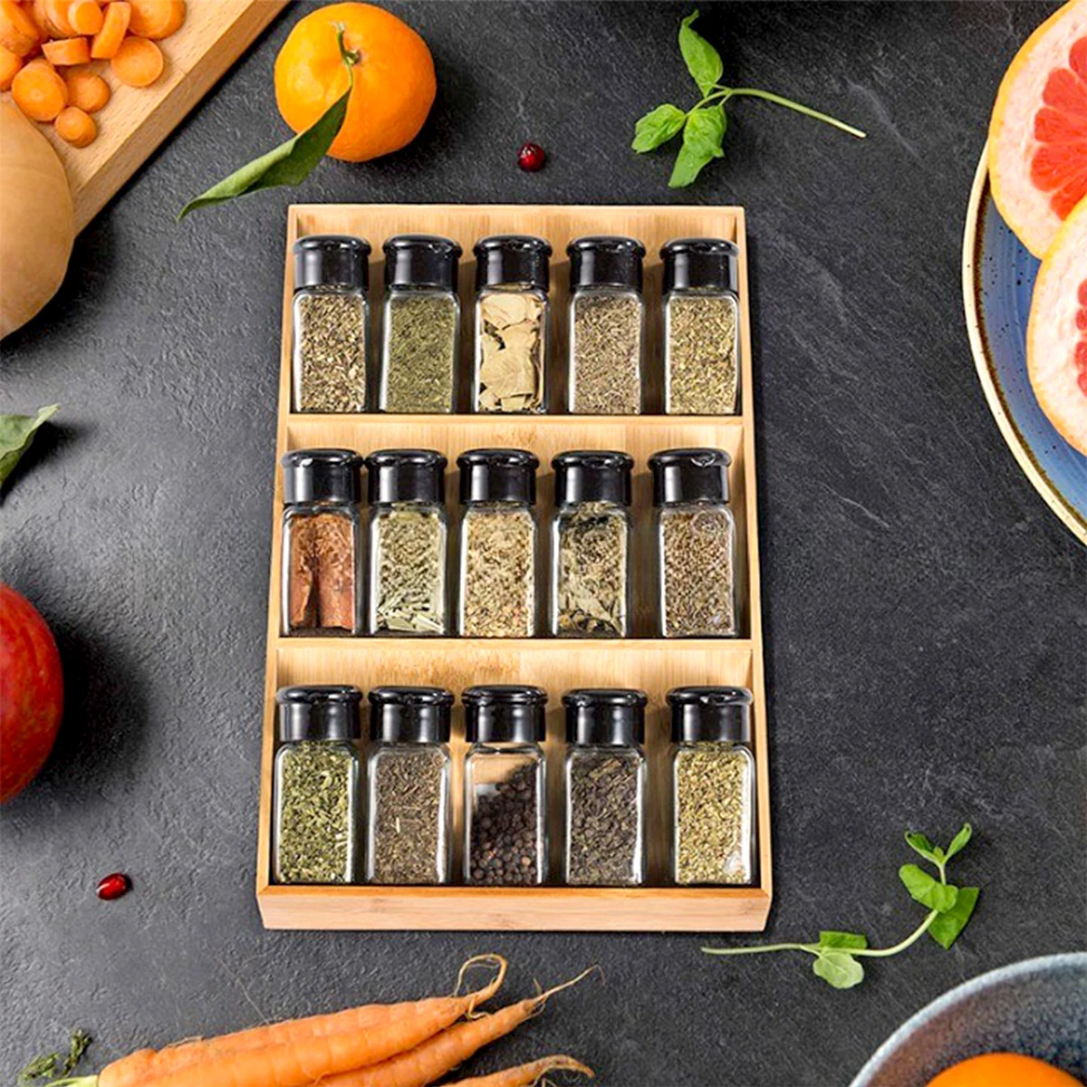 Bamboo Drawer Spice Rack,Countertop 3 Tier Storage Rack For Kitchen Counter,Shelves, Kitchen Organizer And Storage 5