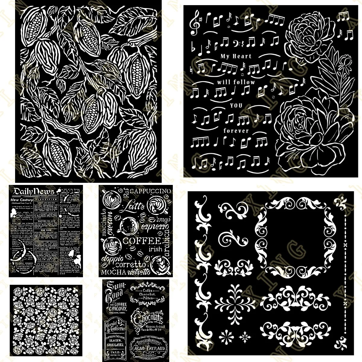 

New Music And Peony Roses Pattern Layering Stencils Painting diy Scrapbook Coloring Embossing Paper Card Album Craft Decorative