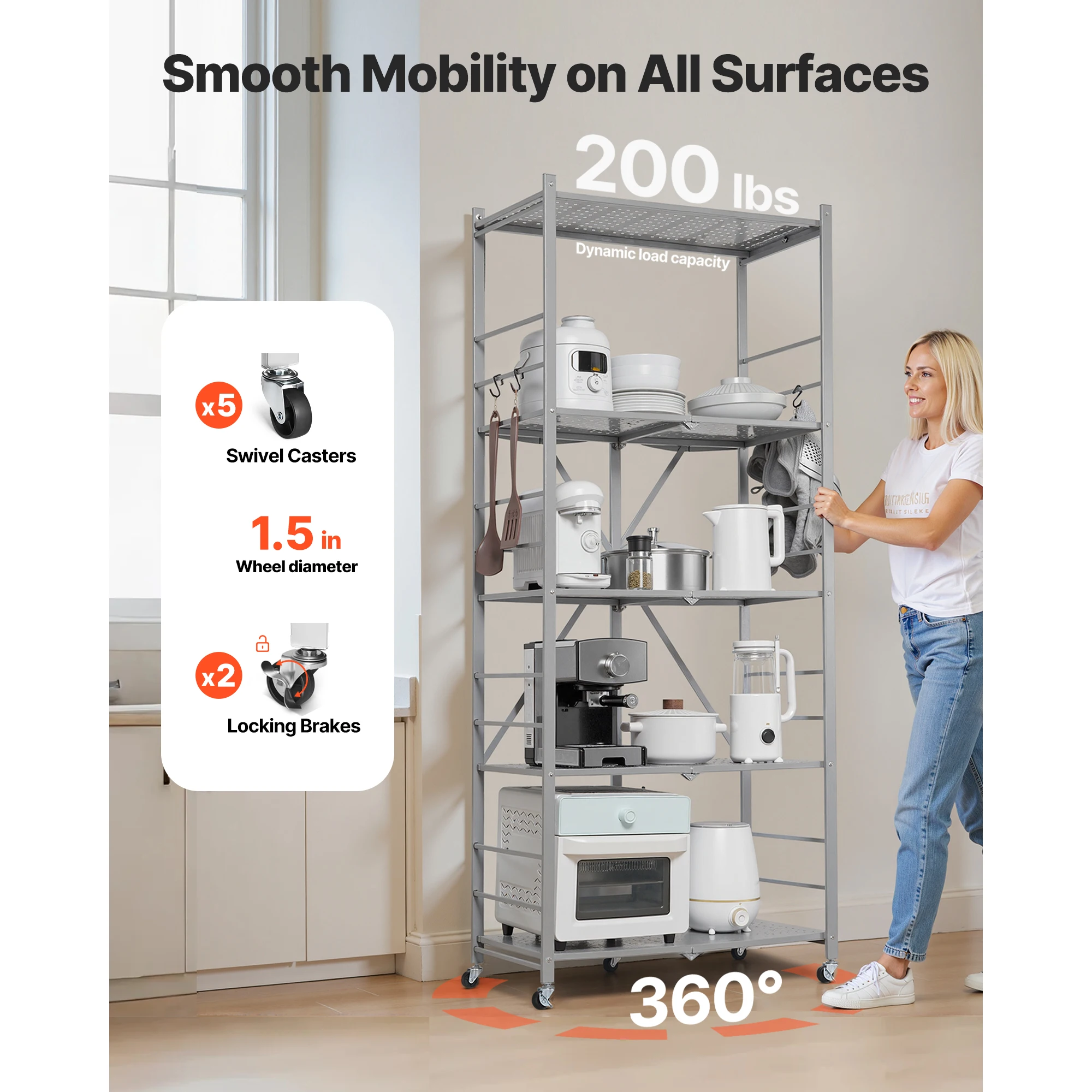 Foldable Metal Storage Shelf with Wheels for Garage and Home