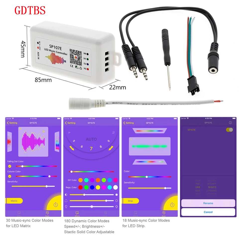 Glite SP107E LED-Controller BT Pixel IC SPI Musik per Telefon APP Für WS2812 SK6