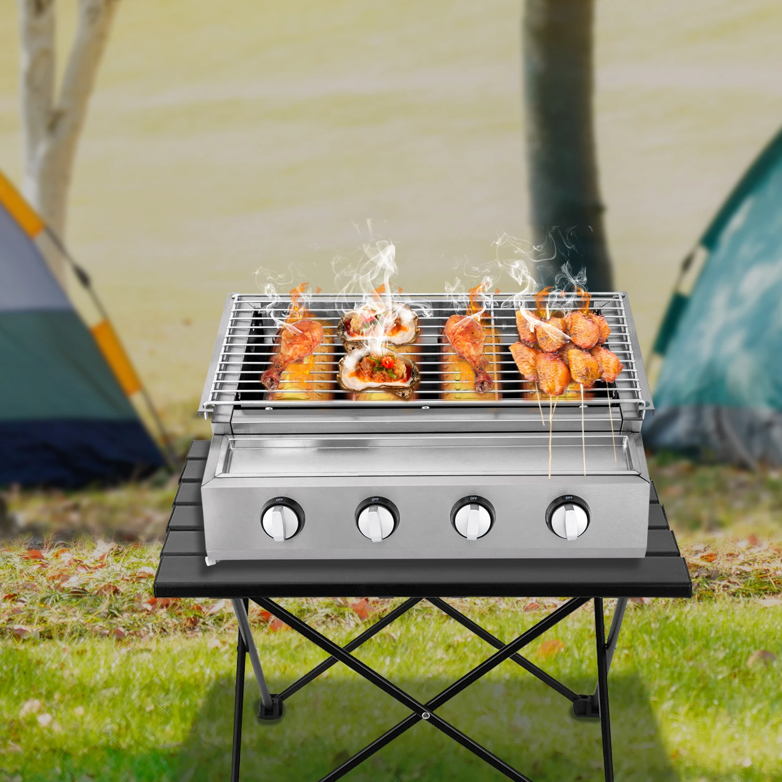 plancha para cocinar de gas Propane portatil con 3 qumadores asados tacos  cocina