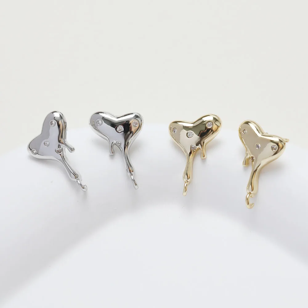 

2Pair 14K Gold Plated Molten Heart Ear Studs Earrings DIY Making Supplies Accessories