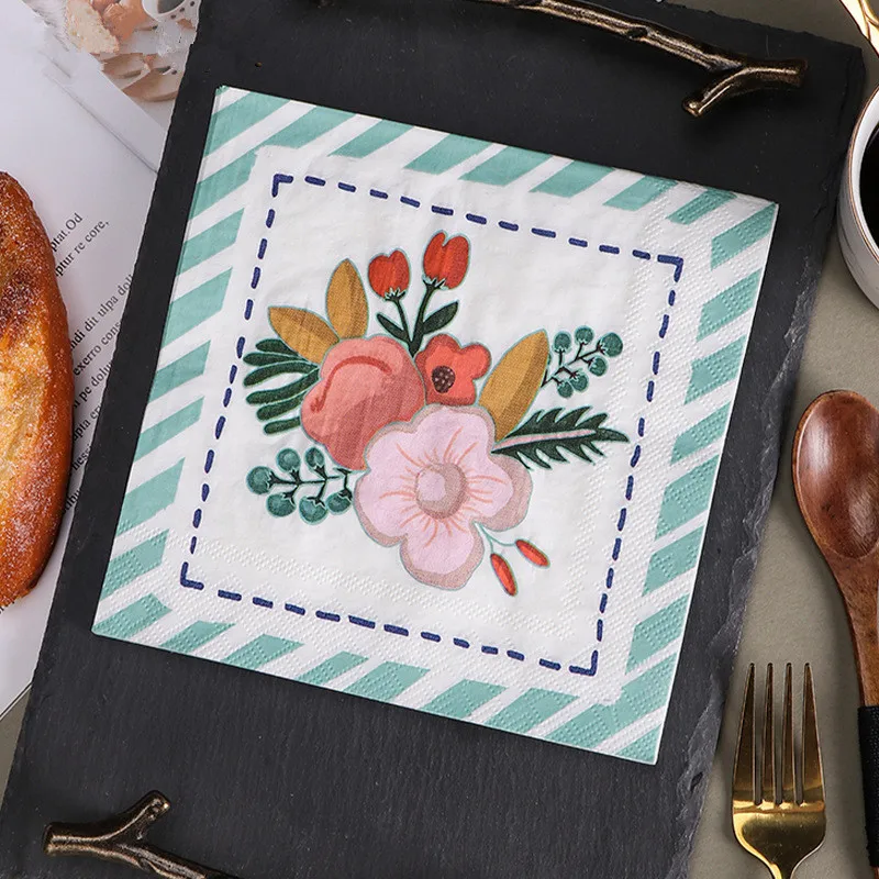 Disposable Tableware Paper Napkins 20Pcs/pack Plant Flower Printed Paper Disposable Tableware Napkin Tissues Wedding Party Decoration 33x33cm