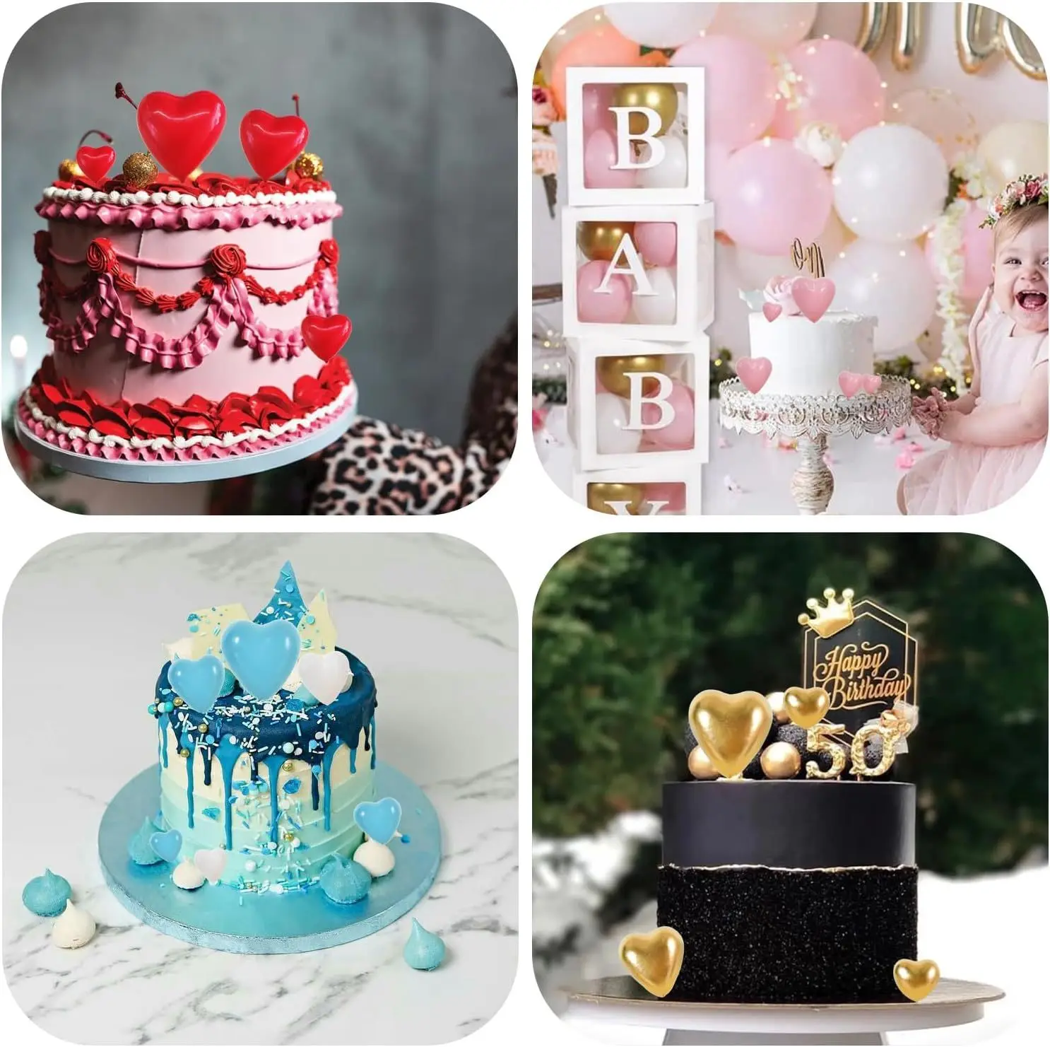 20 Stück rosa 3D-Herz-Kuchendekorationen – Schaumstoff-Kuchendekorationen für selbstgemachte Kreationen, Geburtstagskuchen und besondere Anlässe – elegantes Herz – Detail 4