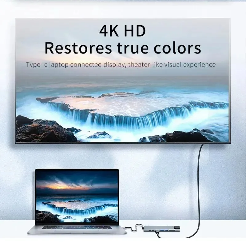 Coolcirc USB-C 8 in 1 Concentrator To 4k HdTV Hub Adapter With SD/TF Card Reader