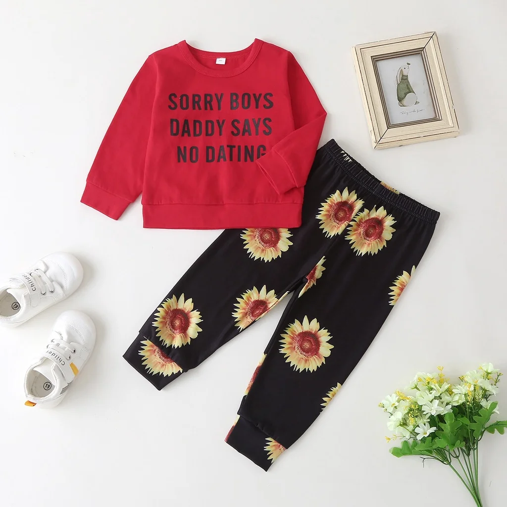 

0-2 Year Old Infant and Toddler Set Round Neck Long Sleeve T-shirt Printed Pants Two Piece Newborn Casual Set