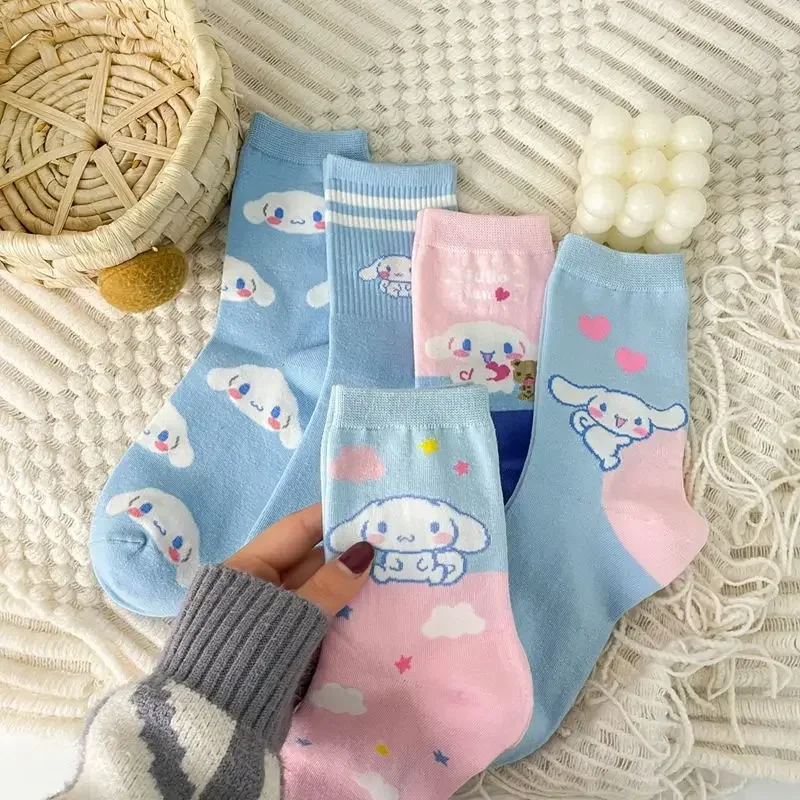 Cartoon Socks 1pair Miniso Cinnamoroll Girl's Combed Cotton Mid-tube Stockings Cute Sanrio Puppy