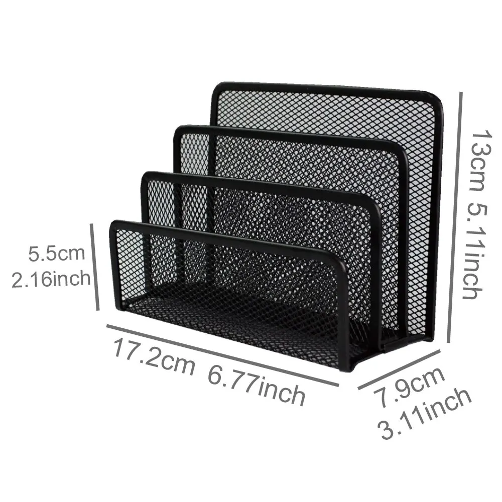 Black Metal Mesh Desk Organizer Desktop Letter Sorter Mail File Organizer Office School Accessories