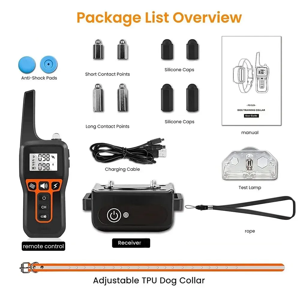 Dog Training Collar With Remote Dog Bark Collar Waterproof Rechargeable Training Dog Collar with Shock Vibration Sound 1000M