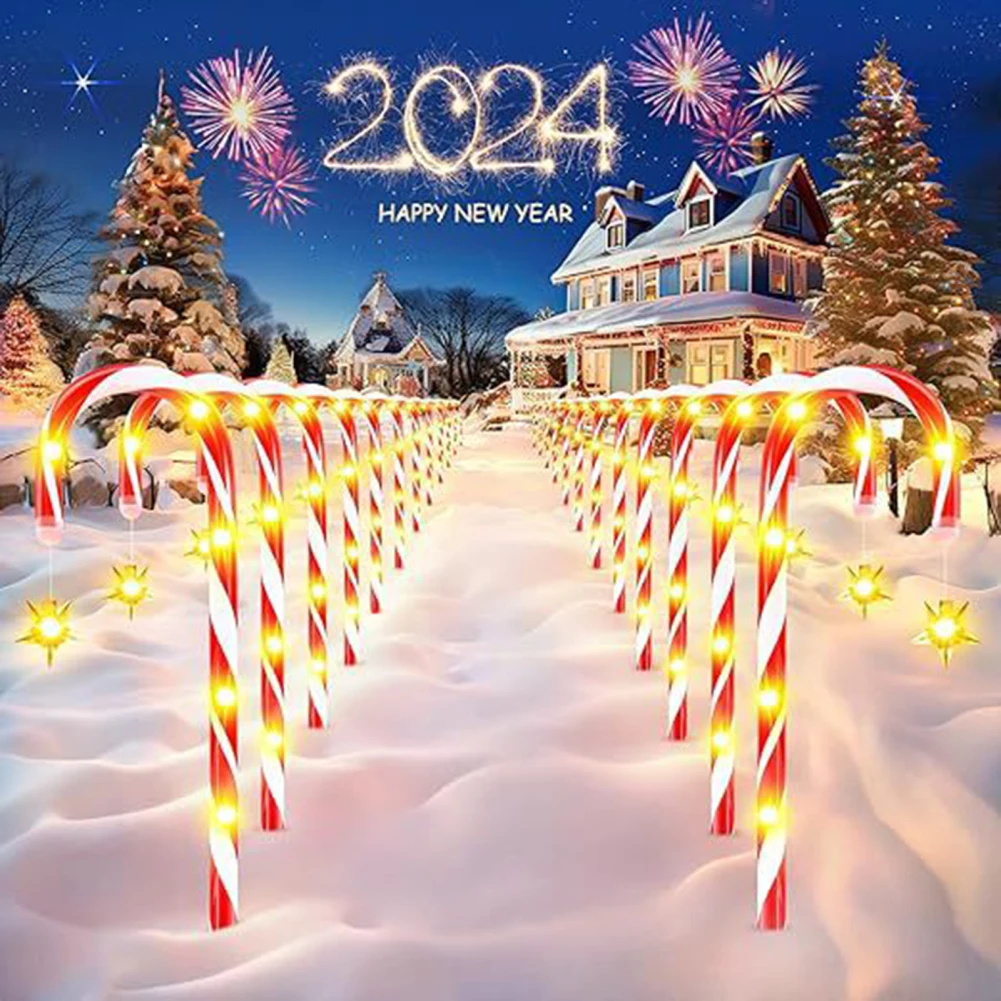 

New Solar Christmas Crutch Lights Waterproof Garden Lawn Path Decor LED Candy Crutch Stake Lamp For Garden Lawn Holiday Lighting