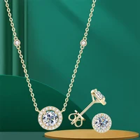 Lnngy Sparkling 6.5mm Moissanite Halo Earring Pendant Necklace Jewelry Set 925 Certified Silver Chains For Valentine's Day Gift