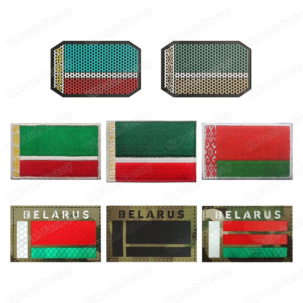 Zippers 1PCS Full Embroidery Belarus Chechnya Flag Patch Backpack Bag Jacket Armband Badge Hook and Loop Double Side 8cm * 5 cm DIY Craft Supplies