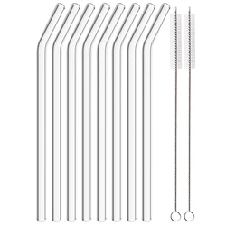 Set of 8 Reusable Glass Straws with Cleaning Brushes - Eco - Friendly and Durable for Smoothies and Cocktails (Transparent)