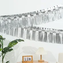  30x300CM Foil Fringe Garland Streamers Banner Wall Hanging Fringe Curtain Backdrop Banner for Wedding Birthday Party Decorations 
