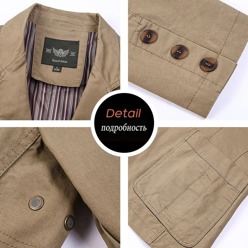 Mens blazer retro solid color suit three-breasted suit multi-pocket jacket coat