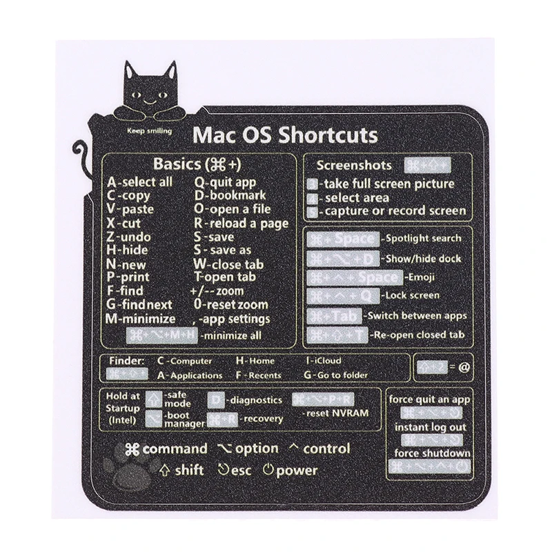 Mac OS Reference Keyboard Computer Shortcut Sticker Adhesive Removable Stickers For Quick Reference Keyboard Guide Black keyboard stickers,shortcut stickers