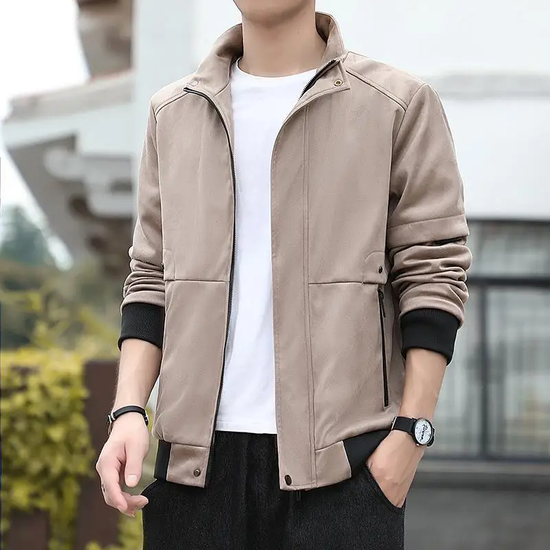 

2023 New Men's Autumn Workwear Stand Collar Fashion Jacket Faux Suede Casual Jacket