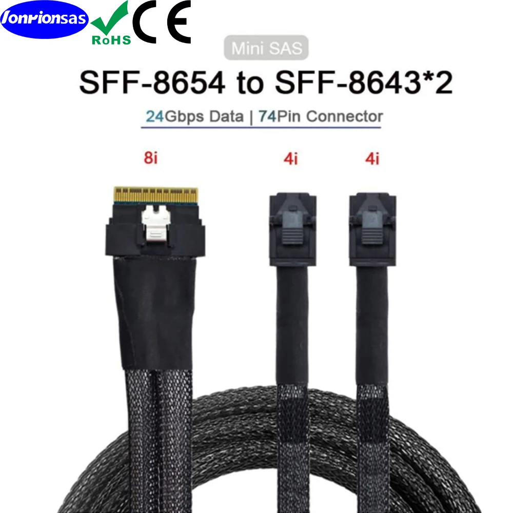 

PCI-E Ultraport Slimline SAS Slim 4,0 SFF-8654 8i 74pin to Dual SFF-8643 4i Mini SAS HD кабель PCI-Express