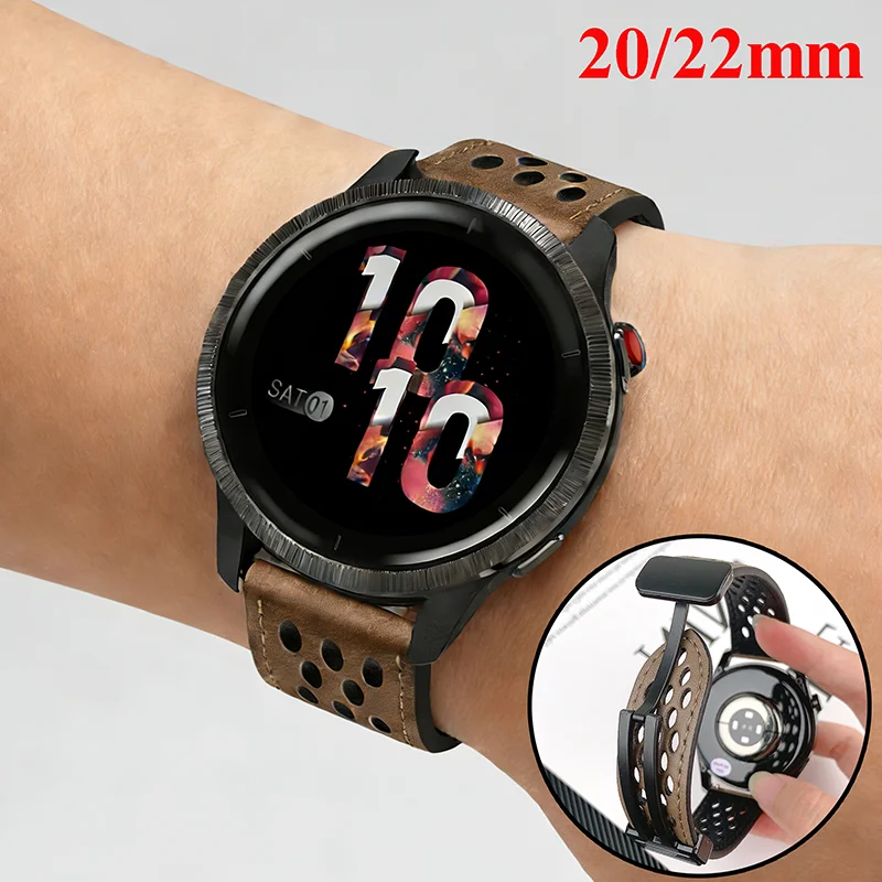 Premium Leather Magnetic Watch Strap - 20mm/22mm Band, Elegant and Versatile Bracelet Accessory