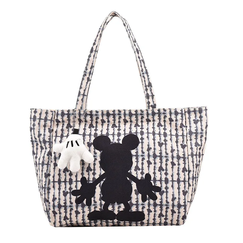Cute Cartoon Striped Canvas Tote Women Large Capacity Bag Handbag Printing Shoulder Bag