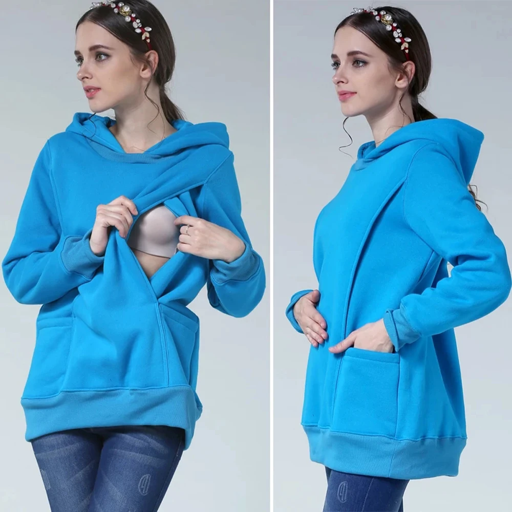 Winter Maternity Clothes Fleece Breastfeeding Hoodie Women Pregnant Jumper Pregnancy Clothing Sweater Large Size