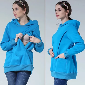 Winter Maternity Fleece Hoodie Breastfeeding Sweater Large Size Pregnancy Jumper Women Comfortable Warm Clothing