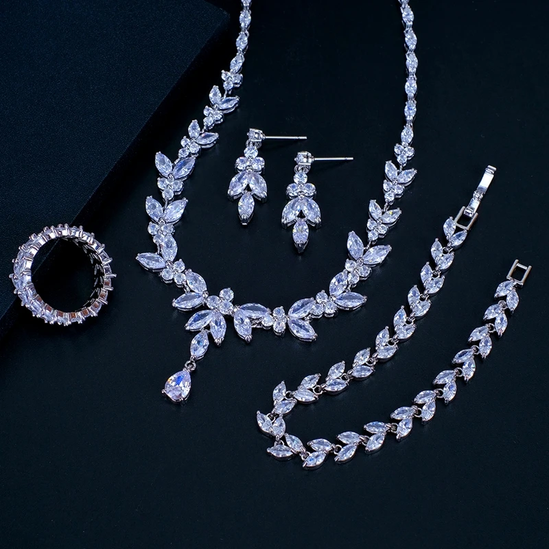 Ekopdee Luxury Brilliant Cubic Zirconia Necklace Set Earrings Rings Women CZ Light Drop Bridal Wedding Jewelry Sets 2022 New - Image 3