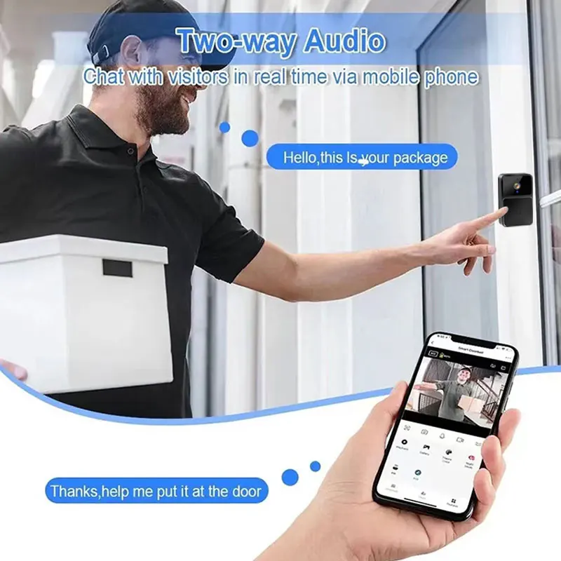 Video Doorbell Camera WIFI Night Vision HD Wireless Smart Home Security Battery Door Bell Two Way Intercom Voice Change For Home