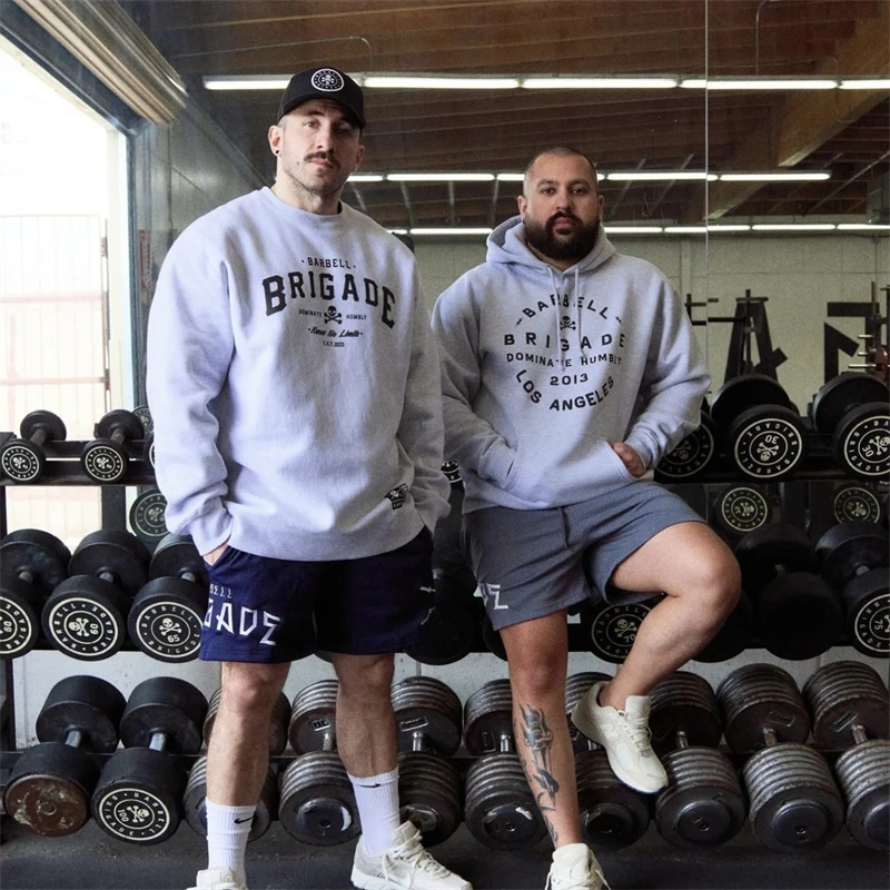 BARBELL BRIGADE Men Oversized Pullover Sports Hoodies Sweatshirts Men O Neck Long Sleeve Casual Sweatshirt Street Sportswear