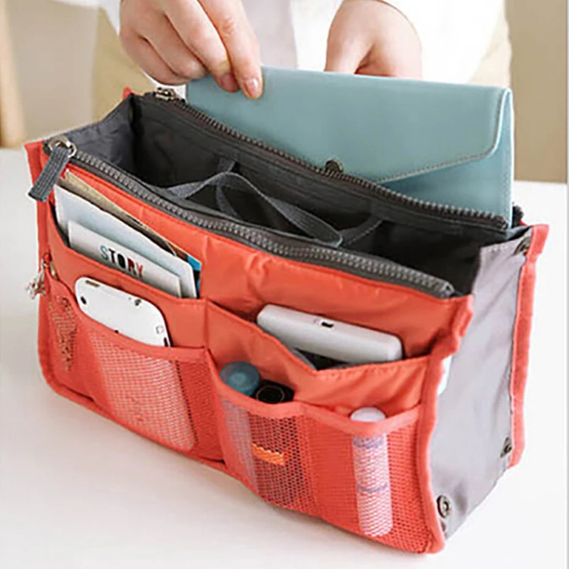 

Large liner Organizer Insert Bag Women Nylon Travel Insert Organizer Handbag Purse Lady Makeup Cosmetic Bag Cheap Female Tote