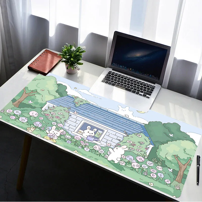 

Anime Rabbit Cute Mouse Pad Office Rubber Kawaii Table Mat HD Keyboard Gaming Large Green Mousepad Soft Carpet PC Game Mausepad