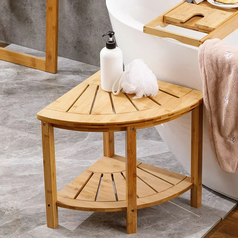 Bamboo And Wood Bathroom Corner Stool For Shower Triangle Multifunctional Storage Shelves Home Shower Cabin Chair