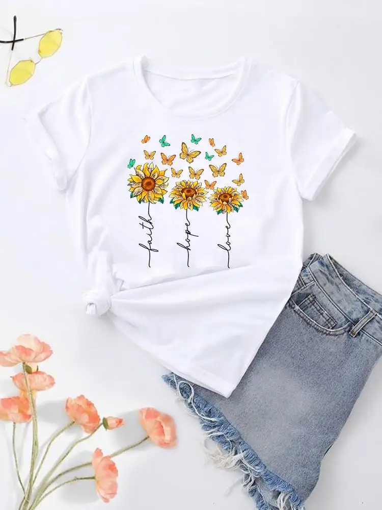 

Flower Love Letter Trend 90s Tee Top Lady Female Short Sleeve Print Fashion Graphic T-shirt Women Shirt O-neck Clothing Clothes