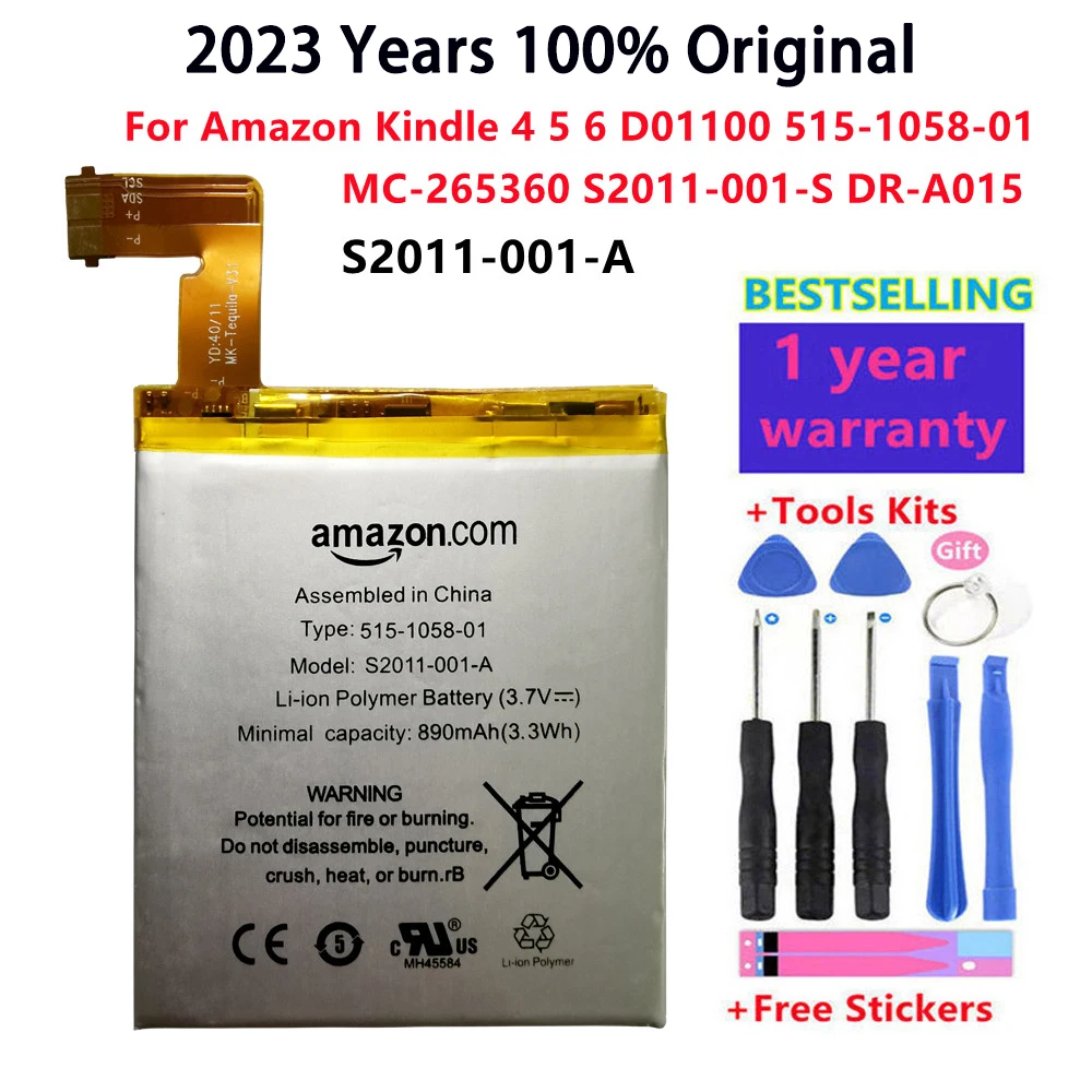 

Original 890mAh Battery For Amazon Kindle 4 5 6 D01100 515-1058-01 MC-265360 S2011-001-S DR-A015 Battery Gift Tools +Stickers