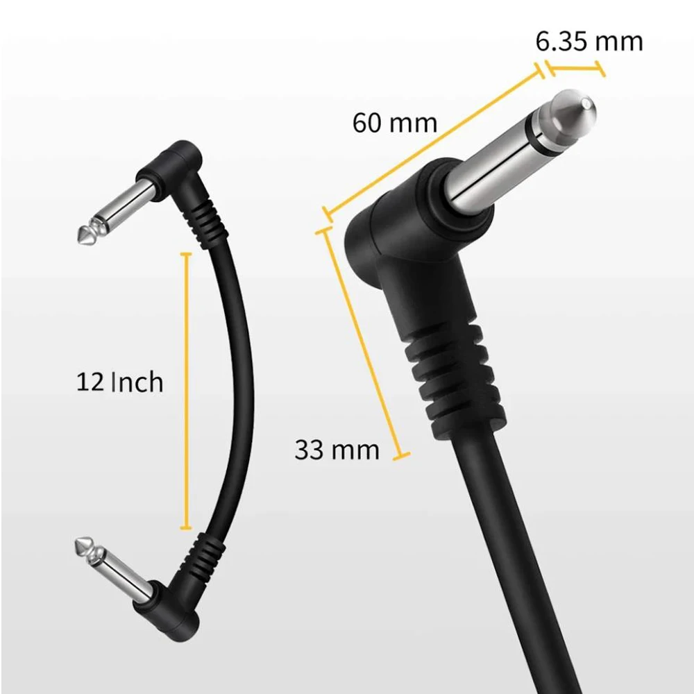 6pcs Guitar Effect Pedal Cable Instrument Patch Cable 30cm / 12 Inch Long with 1/4 Inch 6.35mm Right Angle Plug Male Connector