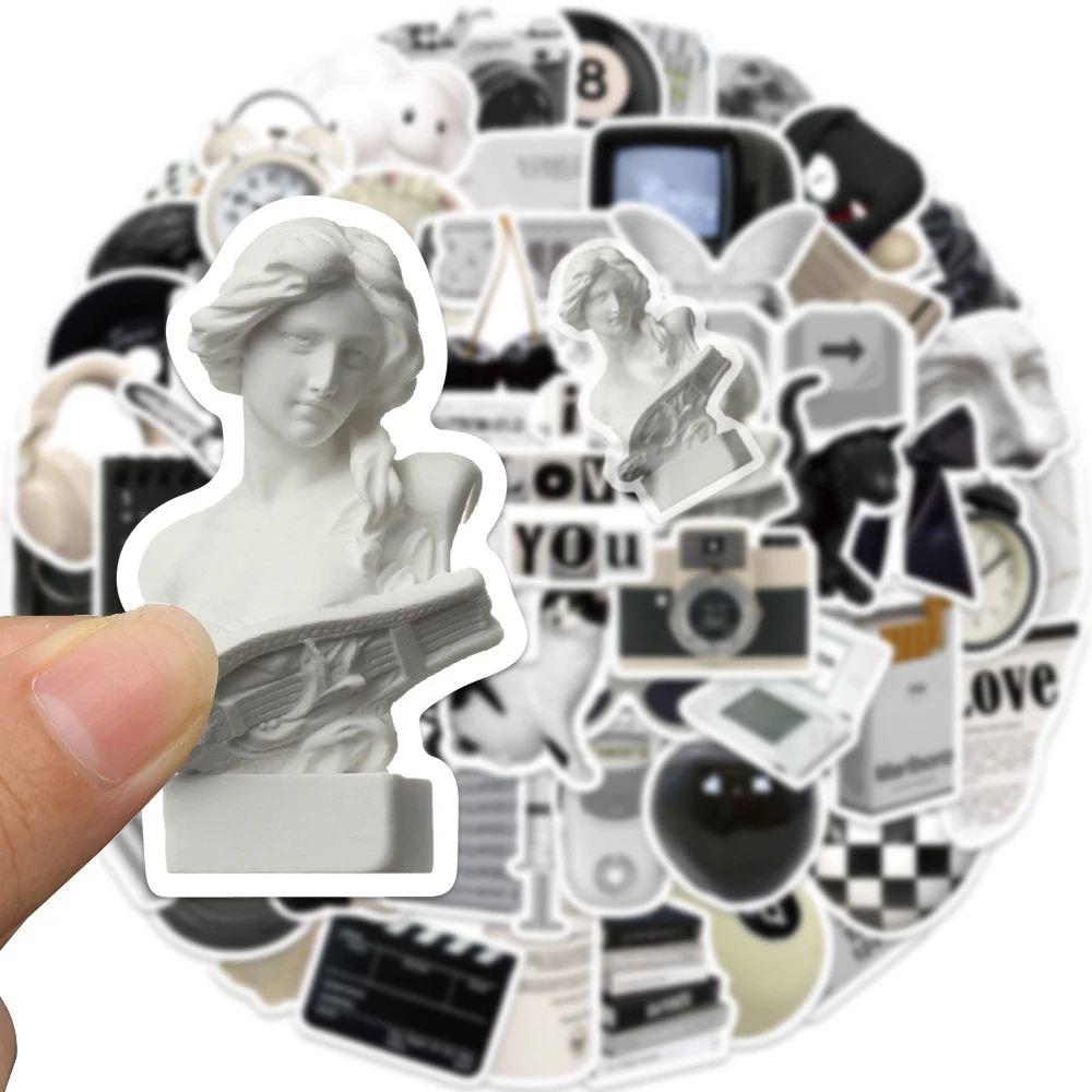 10/30/61Pcs Ins Style Apathy Black White Stickers Aesthetic VSCO Decals Luggage Laptop Cup Phone Scrapbook Wall Sticker Kids Toy 3